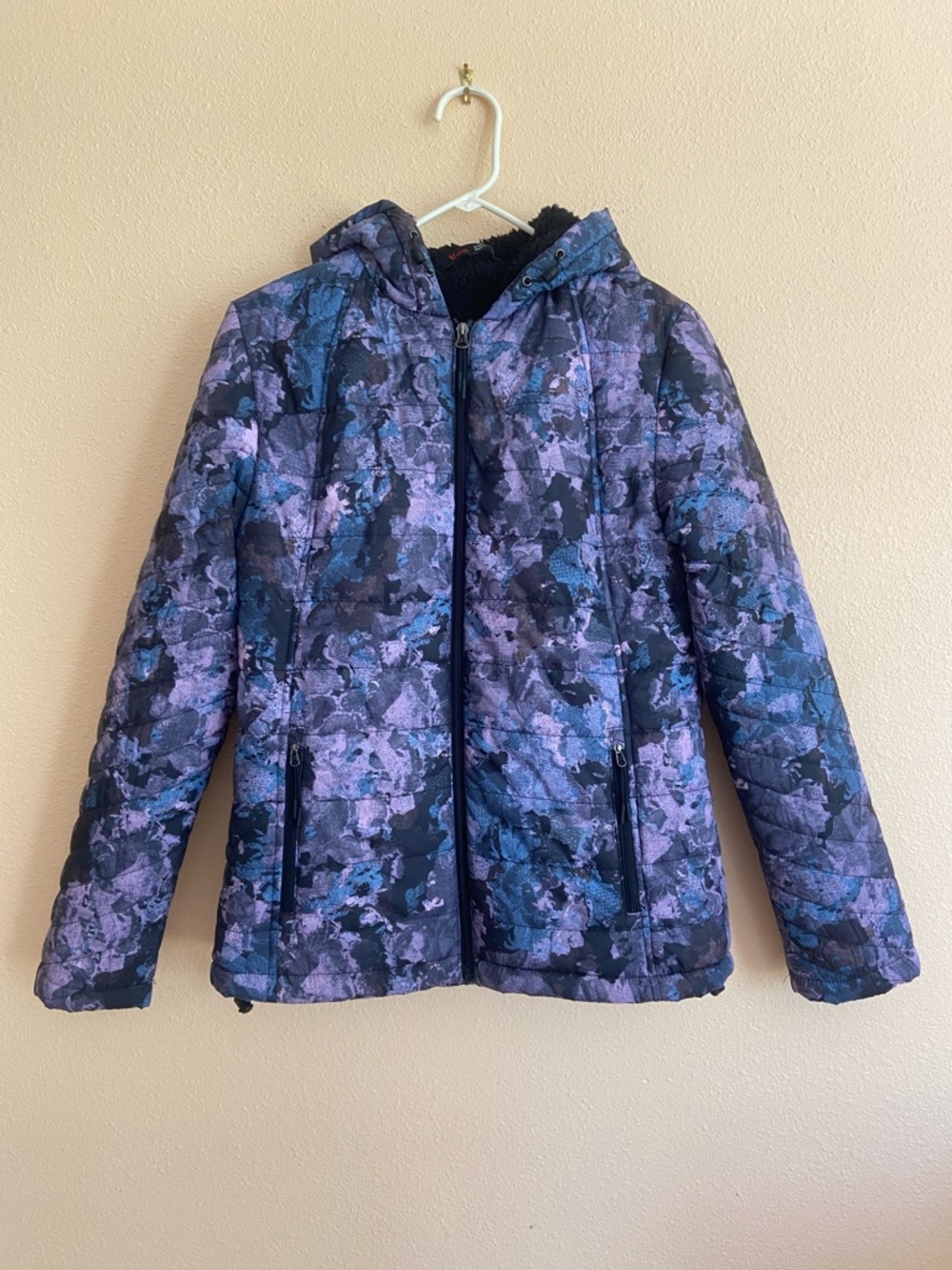 Women’s Stoic Multicolored Puffer Jacket, Hood, Full Zip, Size Medium